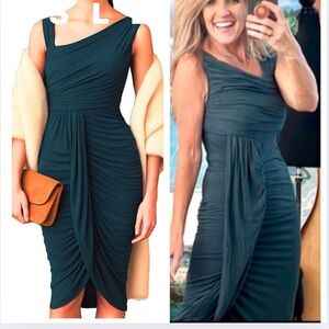 Sisley, Paris,Stunning Asymmetrical Draped Dress,Teal,Helmut Lang”esque”,Size S
